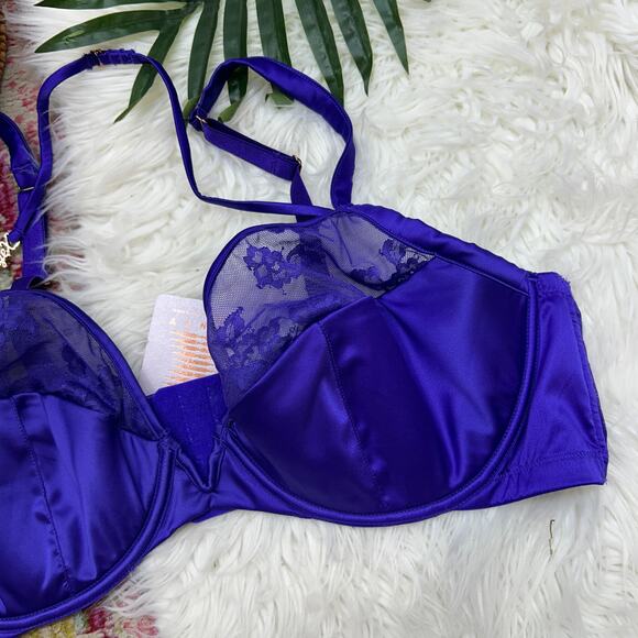 NEW Savage X Fenty Purple / Blue Lace Sexy Plunge Bra Plus Size 42DD - Picture 5 of 7
